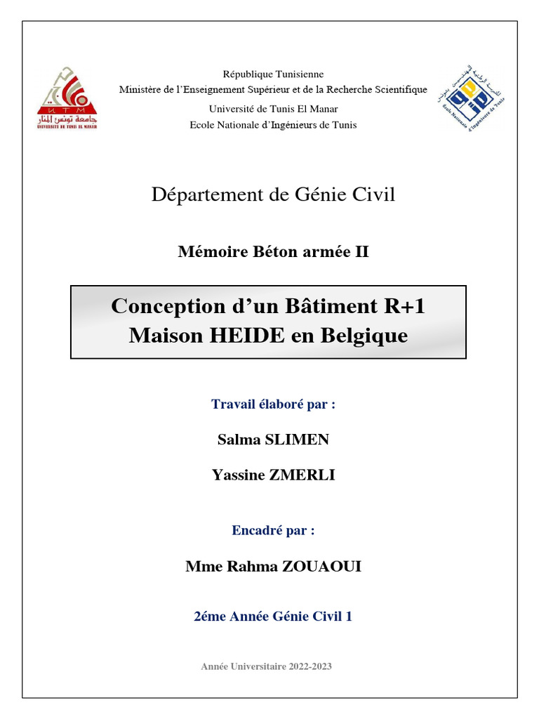 Mémoire sur la Conception d'un Bâtiment R+1 | PDF | Béton armé ...