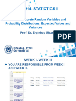 Ist 214-Statictics Ii: Week 3: Discrete Random Variables and Probability Distributions, Expected Values and Variances