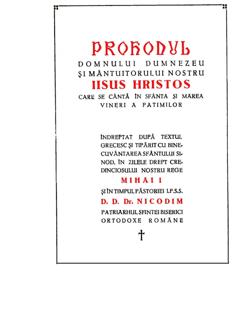 Prohodul Domnului Iisus Hristos 1942 | PDF