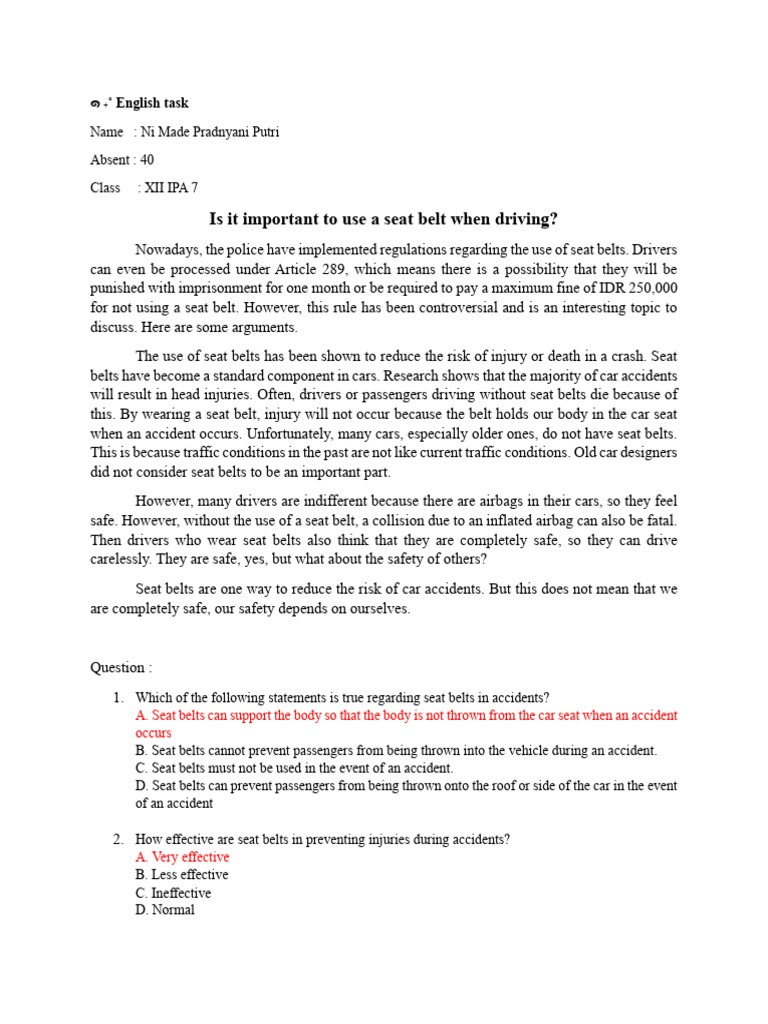 English Task | PDF | Traffic Collision | Seat Belt