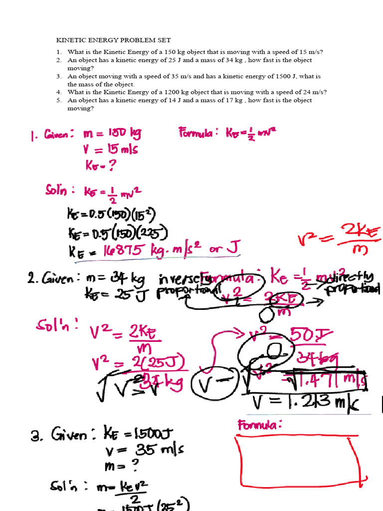 Kinetic Energy Problem Set | PDF