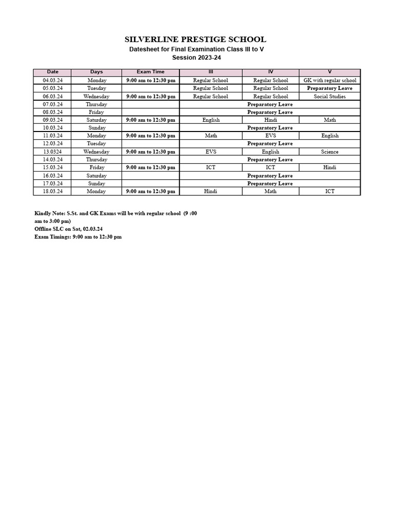 Final Examination Date Sheet 202324 Sheet1 PDF