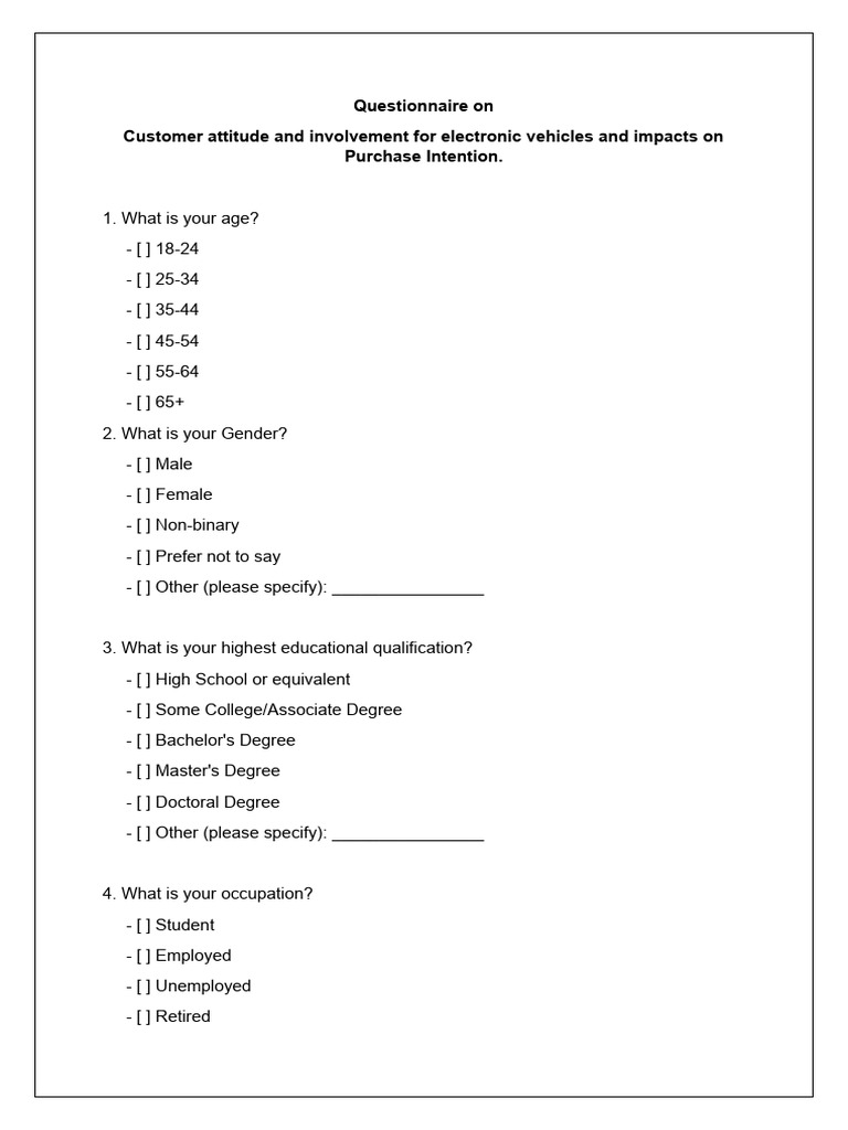 Electric Vehicle Purchase Intention Survey | PDF | Electric Vehicle ...