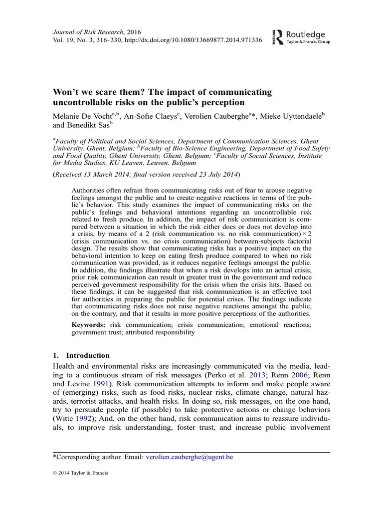 Impact of Risk Communication on Public Perception | PDF | Risk | Food ...