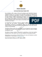 Press Release On Universal Merchant Bank LTD 26032024