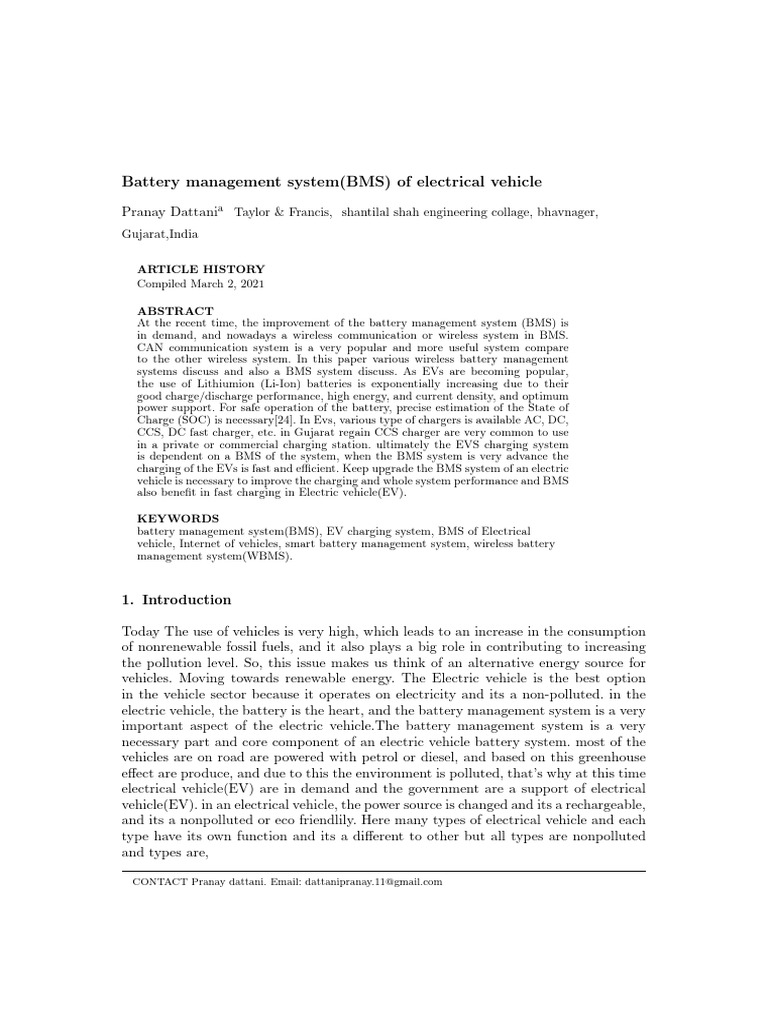 Battery Management System Bms Of Electri Pdf Electric Vehicle