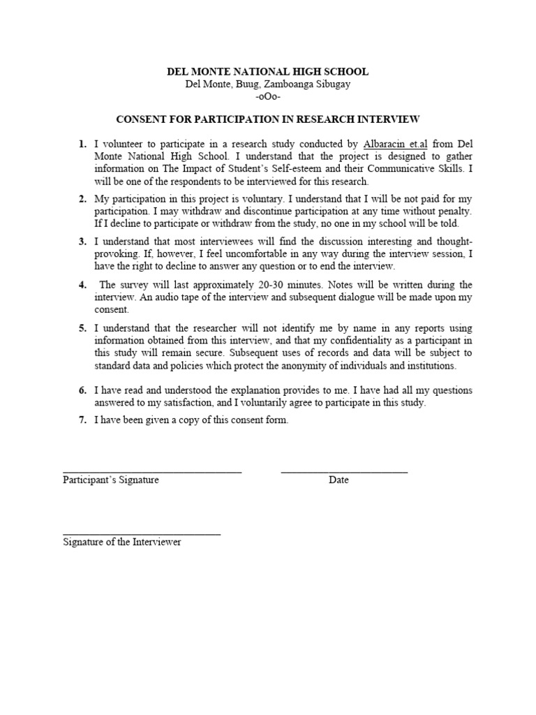Consent Form for Research Interview | PDF
