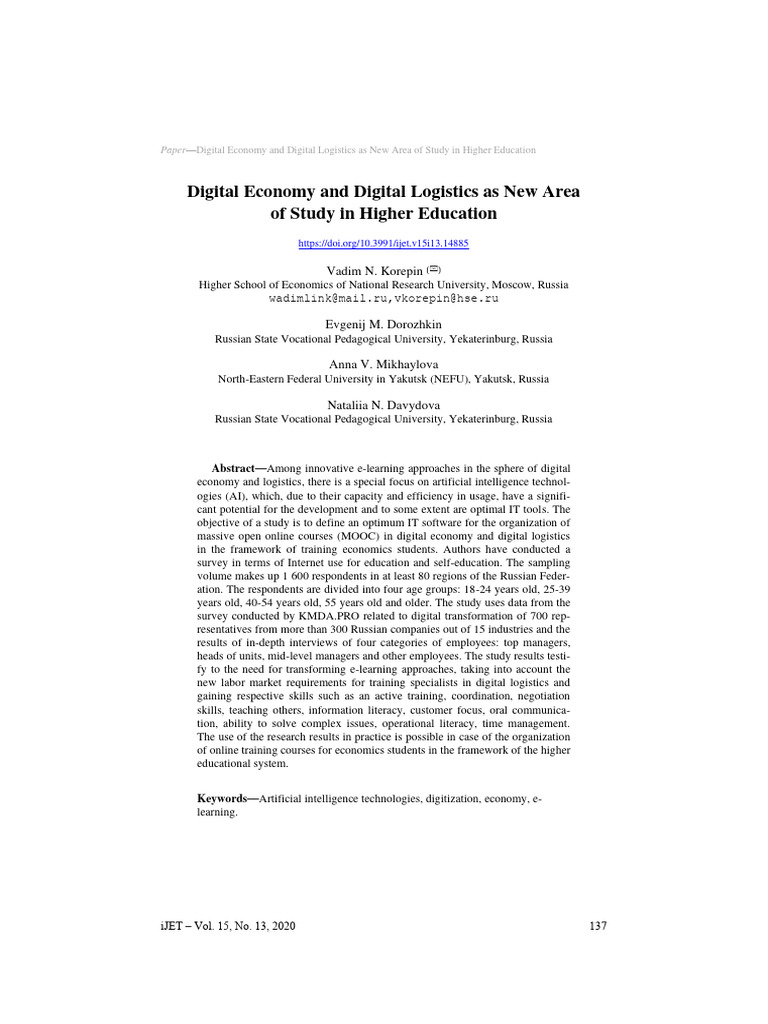 Digital Economy & Logistics in Education | PDF | Educational Technology ...