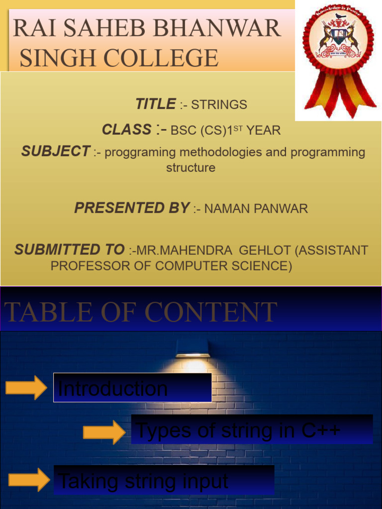 C++ Strings: Types and Input Guide | PDF | Technology & Engineering