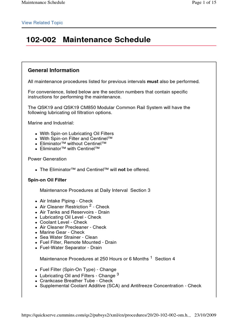 Maintenance Schedule 20 Juil 09 | PDF | Belt (Mechanical) | Pump