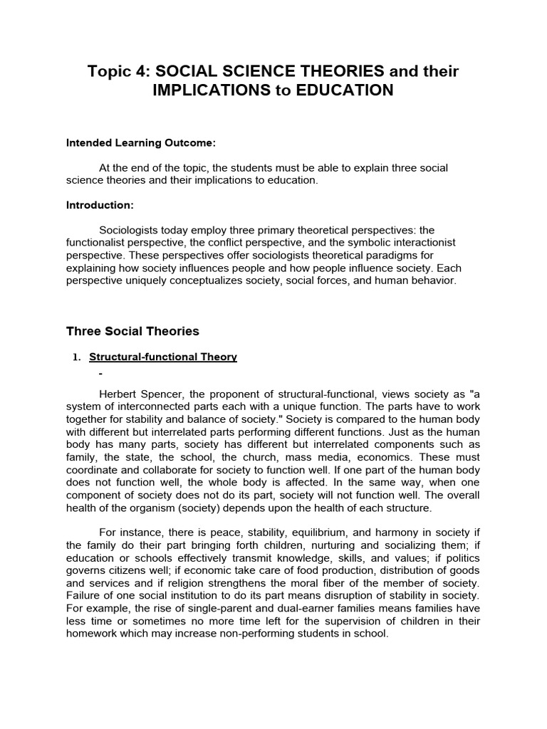 Topic 4 Social Science Theories and Their Implications To Education ...