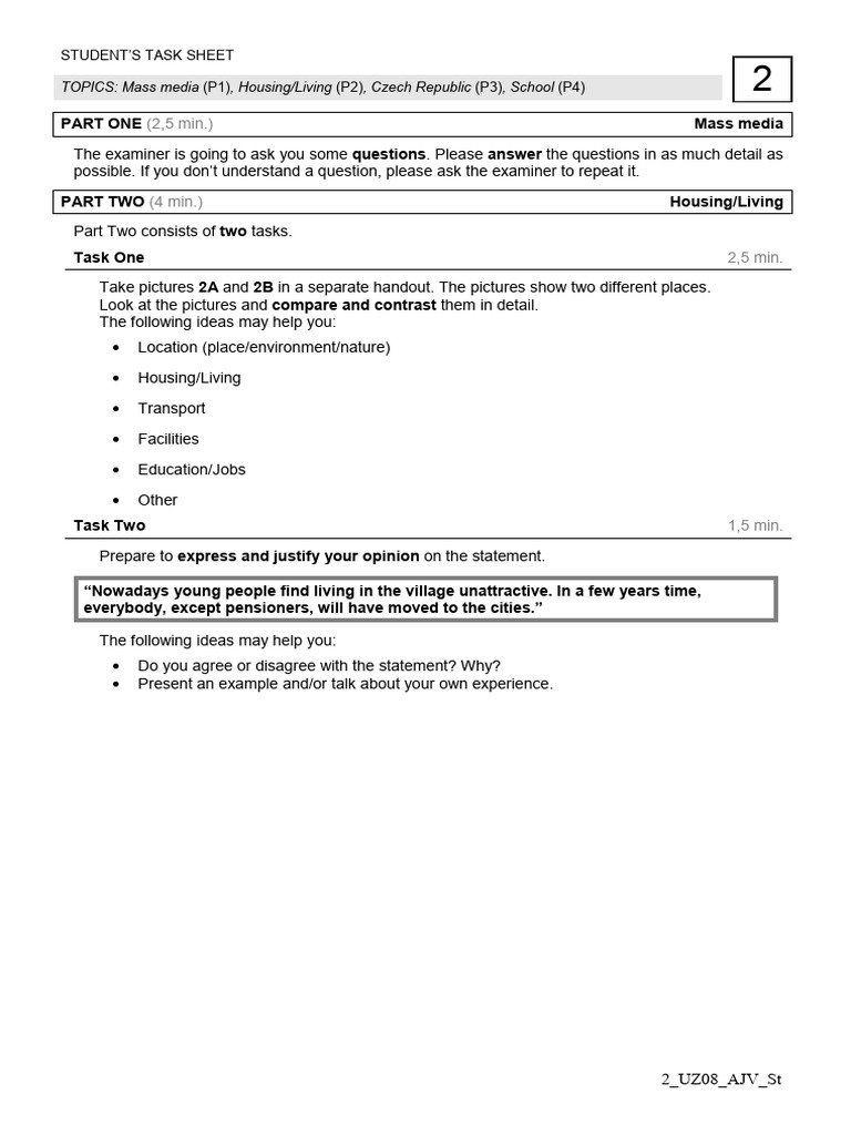 Student Exam Task Sheet Overview | PDF | Human Communication