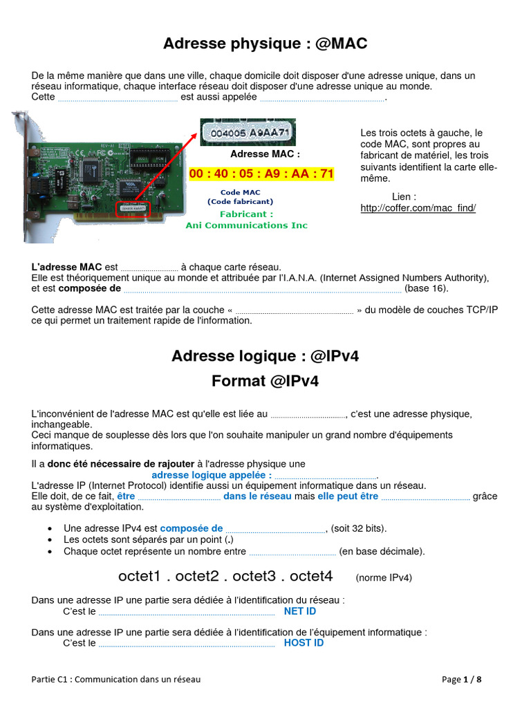 Adresses MAC et IP dans les réseaux | PDF | Adresse IP | Réseau étendu