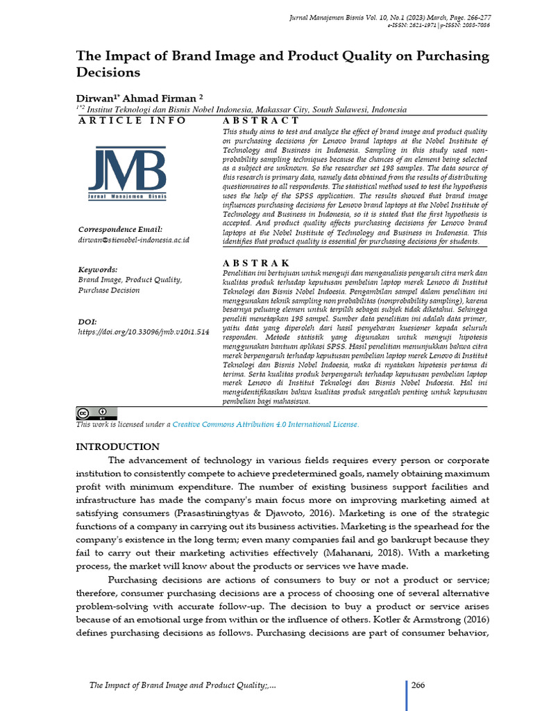 The Impactof Brand Image and Product Quality On Purchasing Decisions ...