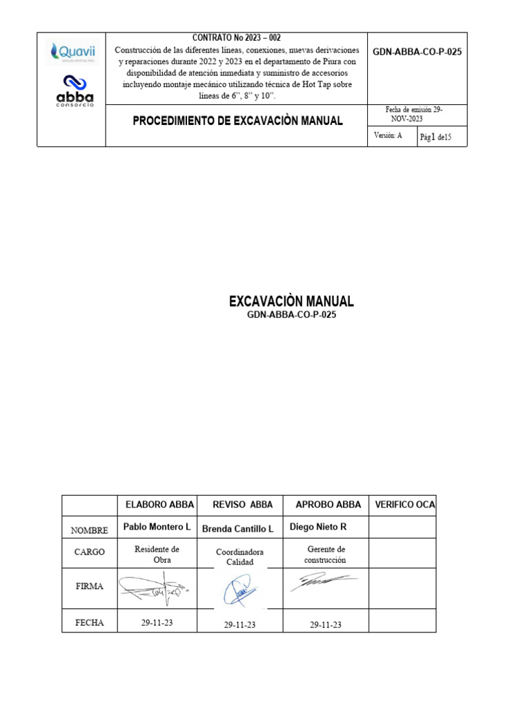 GDN - Abba - Co - P - 025 Excavacion Manual Rev0 | PDF