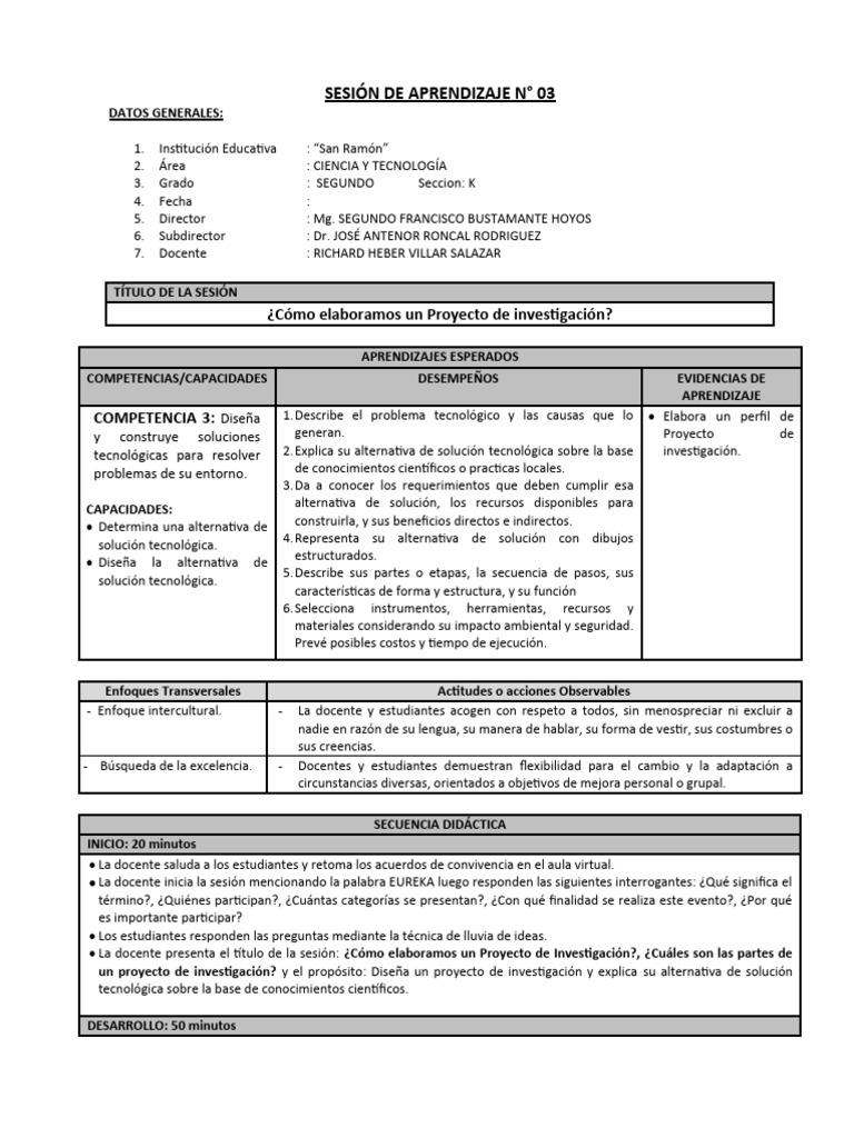 Sesión de Aprendizaje N 3 | PDF | Maestros | Aprendizaje