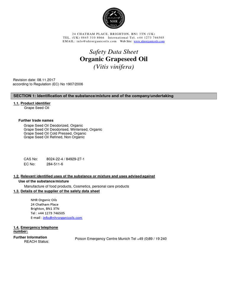 Organic Grapeseed Oil Safety Guide | PDF | Combustion | Solubility