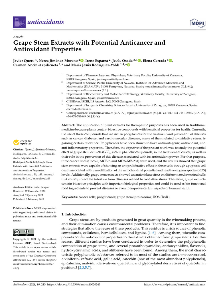 Antioxidants 10 00243 | PDF | Polyphenol | Phenolic Content In Wine