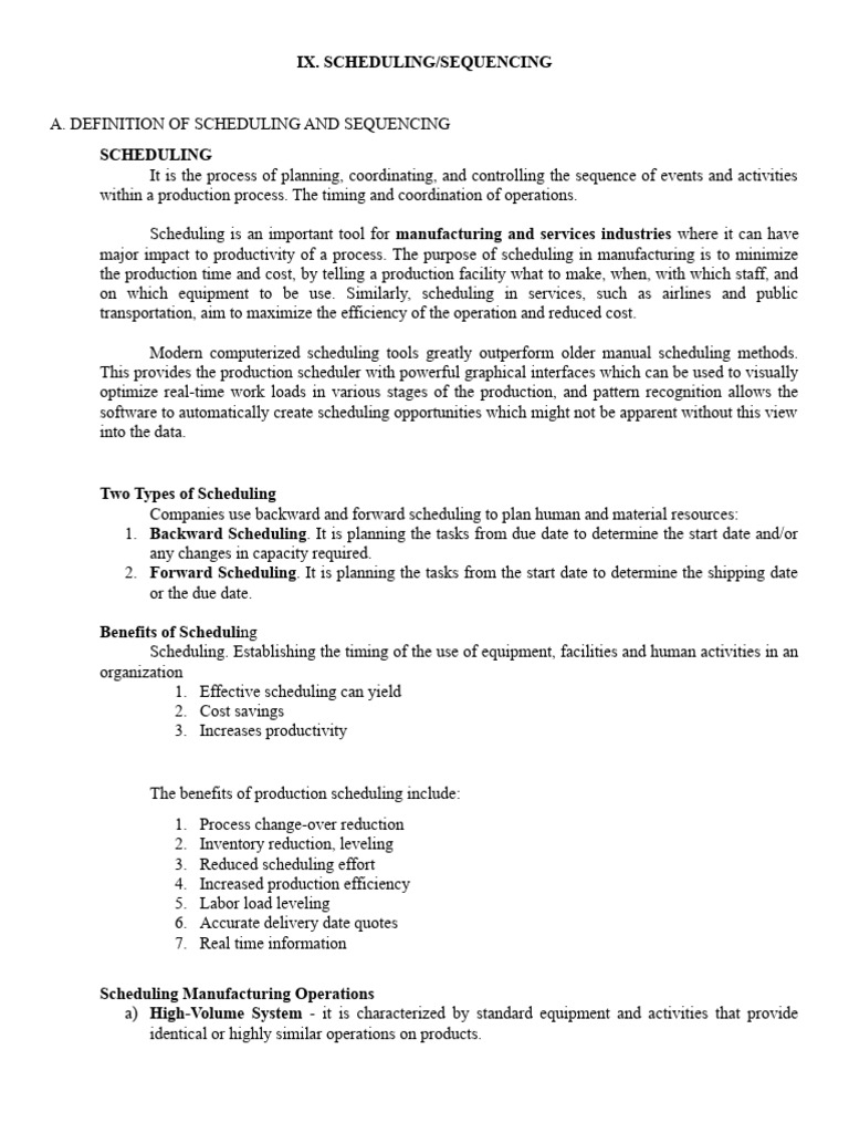 Summary scheduling and sequencing pdf scheduling production