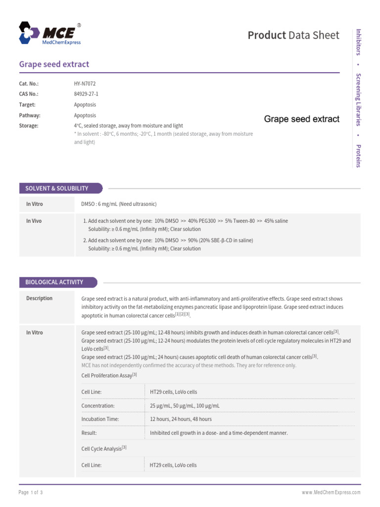 Grape Seed Extract DataSheet MedChemExpress | PDF | Apoptosis ...