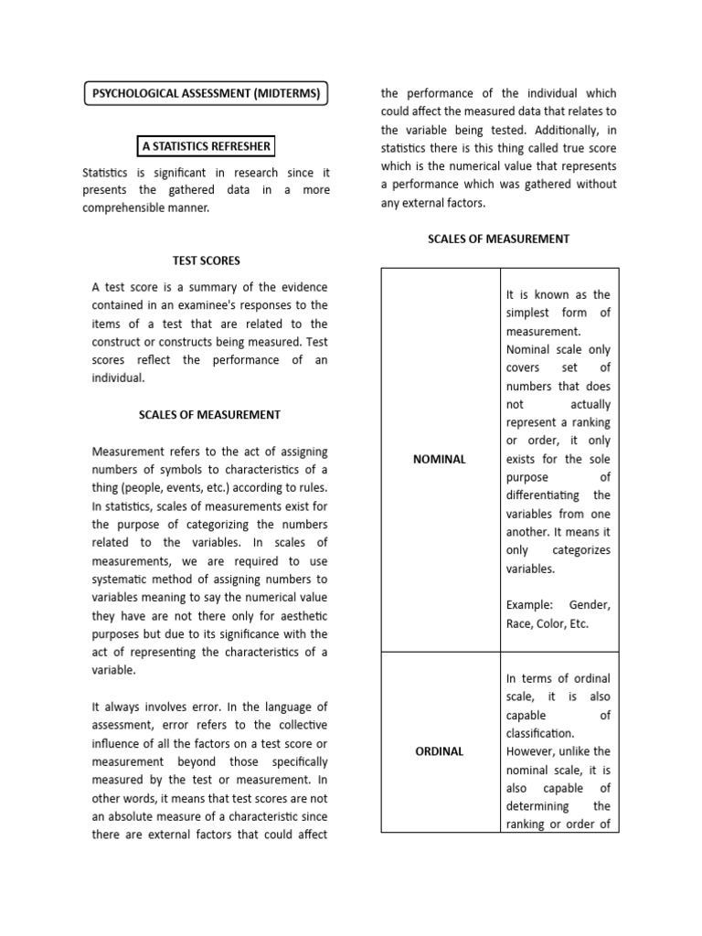 Psychological Assessment (Midterms) | PDF | Level Of Measurement | Quartile