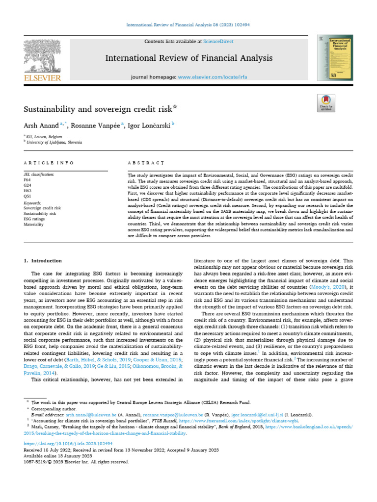 ESG Impact on Sovereign Credit Risk | PDF | Credit Risk | Credit Rating