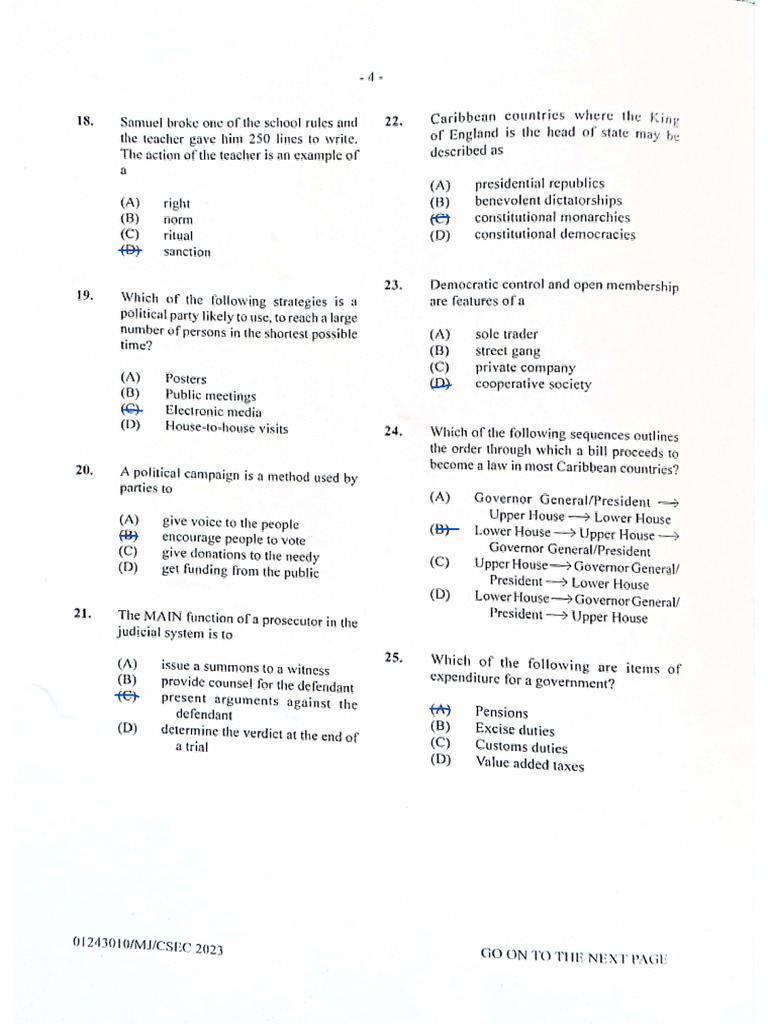 Csec social studies p1 june 2023 with answers pdf
