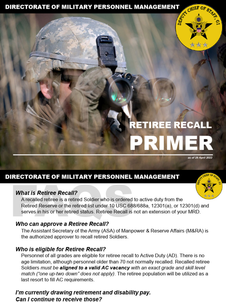 Army Retiree Recall Guidelines | PDF | Security Clearance | United ...