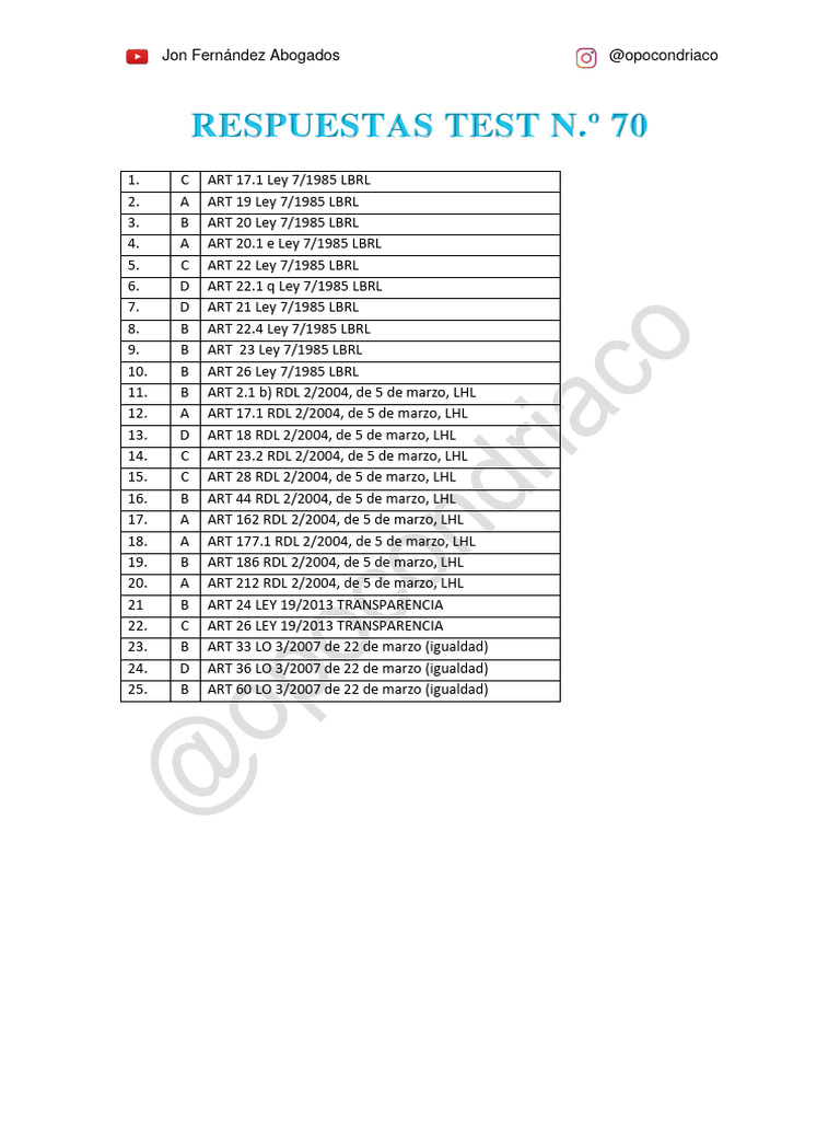 Respuestas Test #70 | PDF
