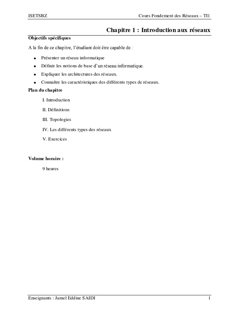 Chapitre 1 Introduction Aux Réseaux | PDF | Topologie de réseau ...