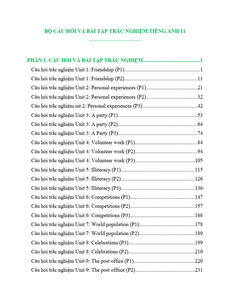 Bo Trac Nghiem Tieng Anh 11 | PDF