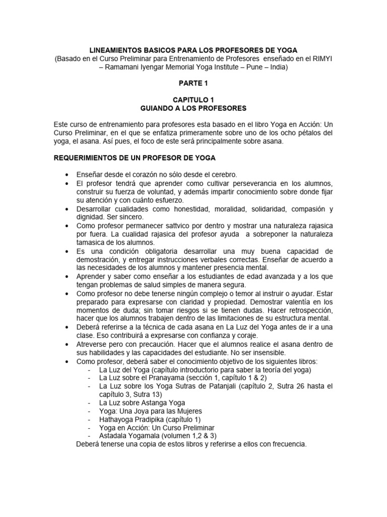 Lineamientos basicos para profesores de yoga basic guidelines geeta
