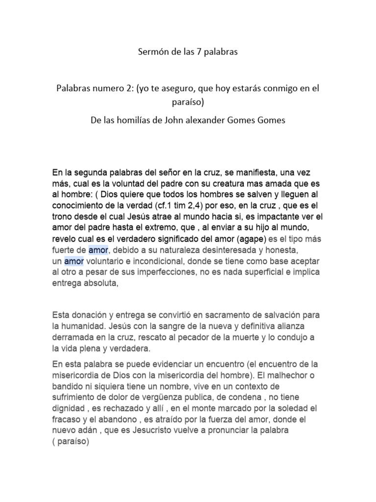 Sermón De Las 7 Palabras Pdf Salvación Amor