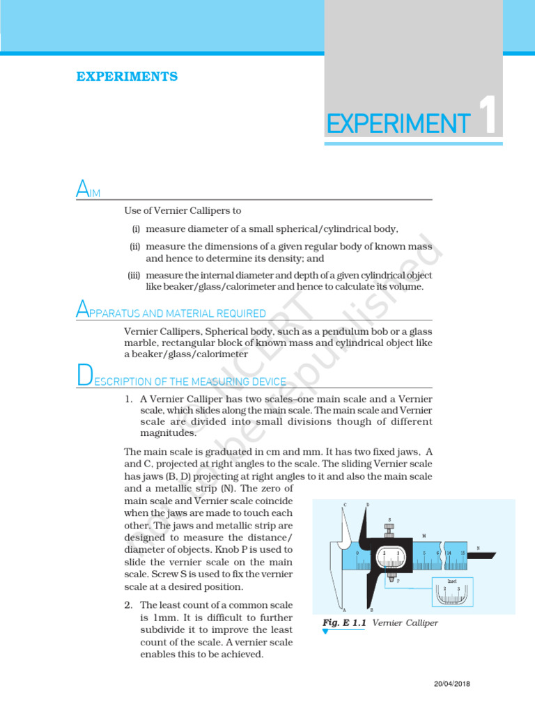 Class Xi Lab Manual Physics PDF Sheet Metal Length