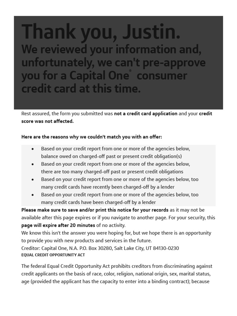 Get Pre-Approved For A Capital One Credit Card Capital One | PDF ...