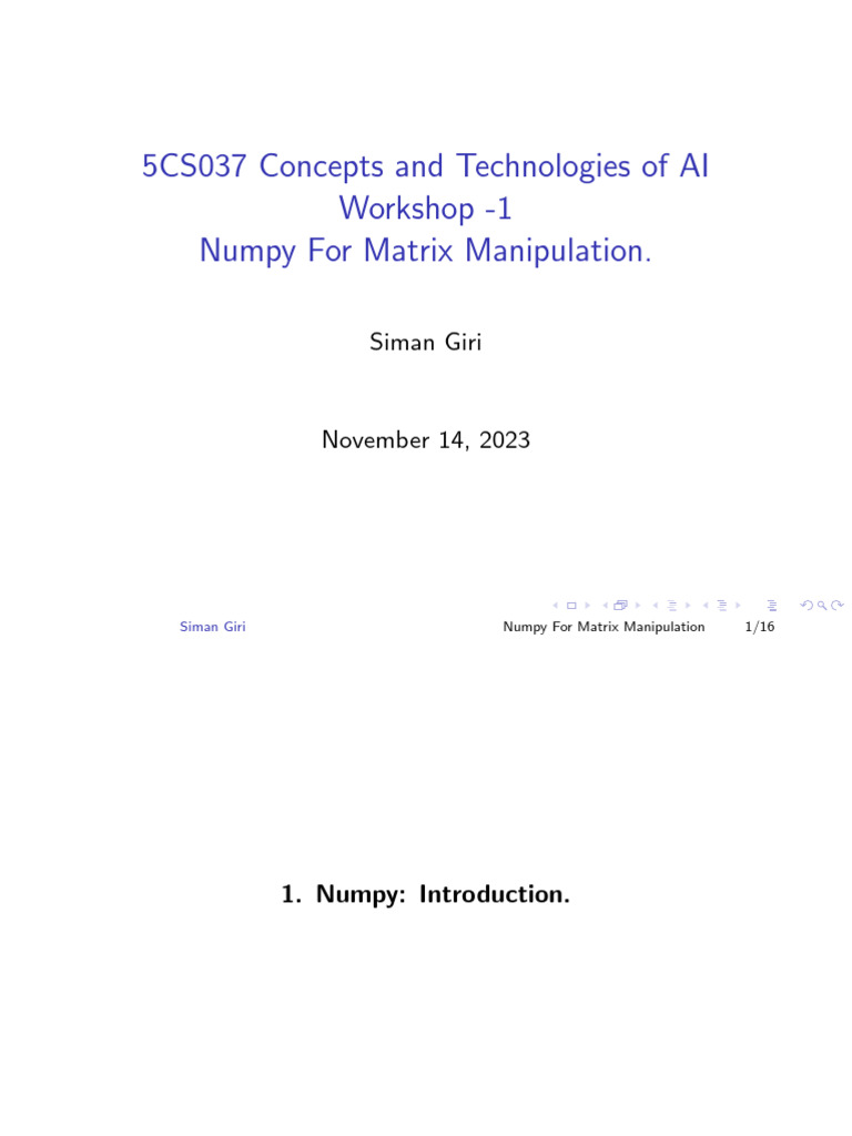 5CS037 - WS01 - Numpy For Matrix Manipulation | PDF | Matrix ...