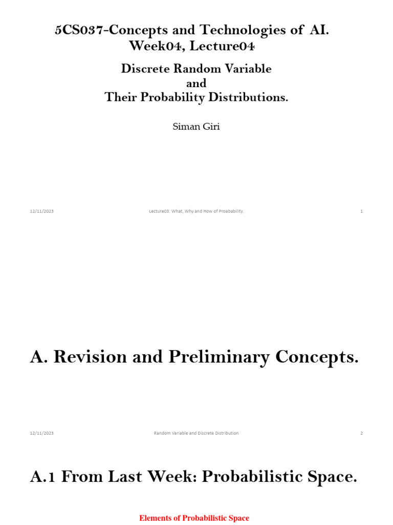 Random Variable and Discrete Distribution (Lecture 04) | PDF ...