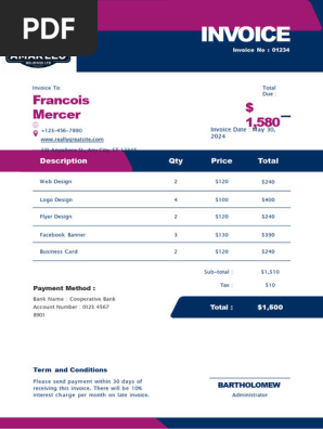 Purple and Blue Modern Business Invoice