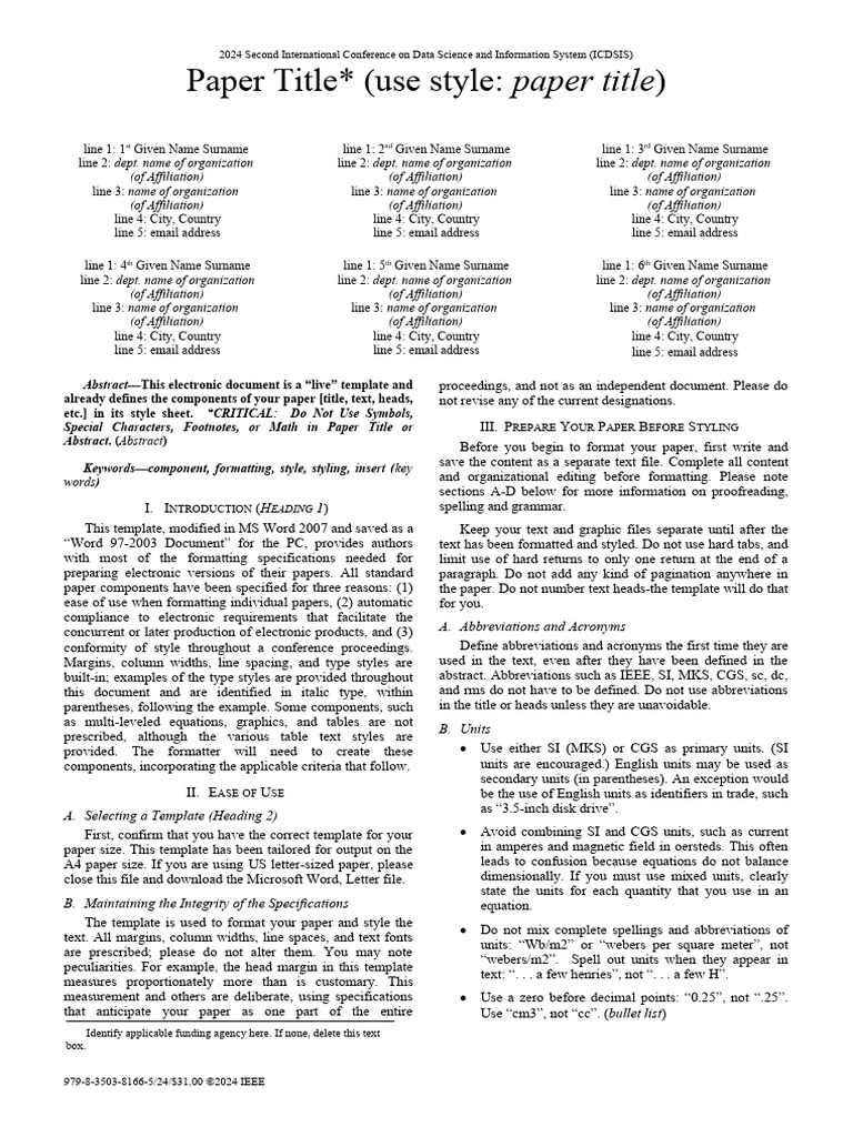 ICDSIS 2024 Conference Template | PDF | International System Of Units ...