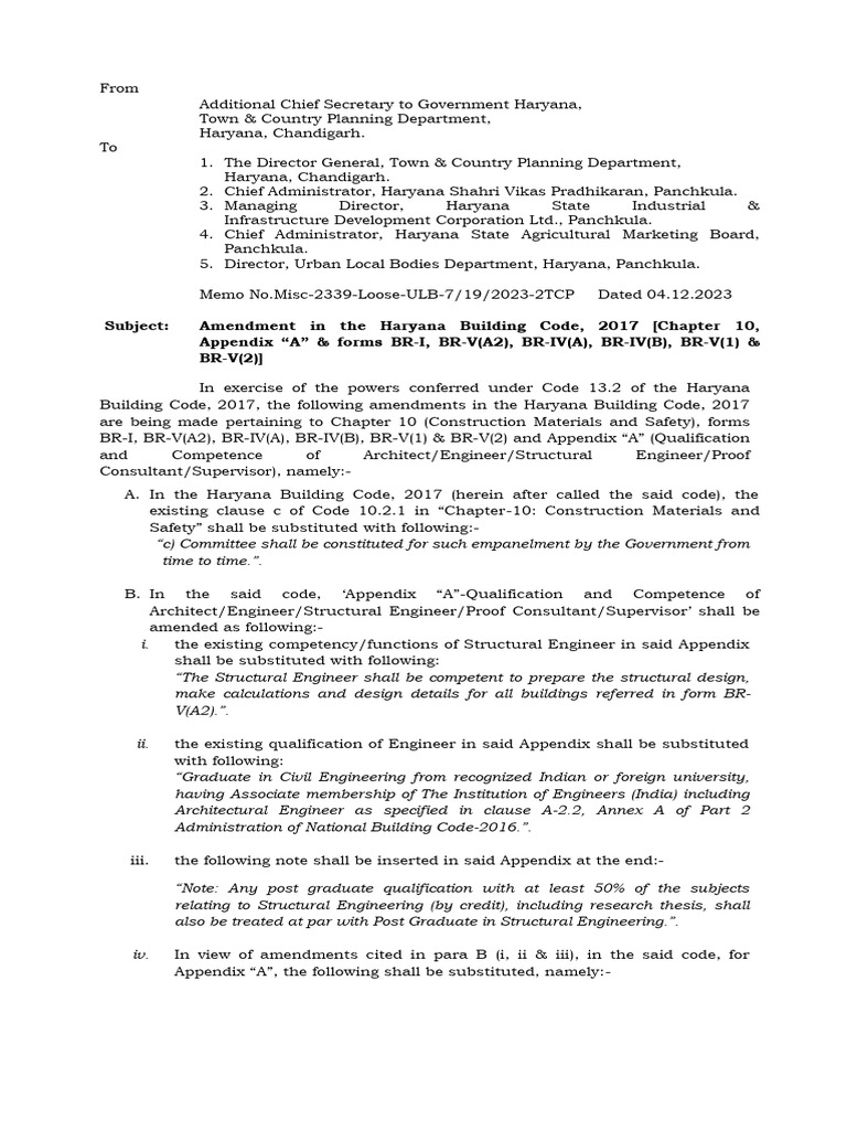 Haryana Building Code Amendments 2023 | PDF | Architect | Engineer