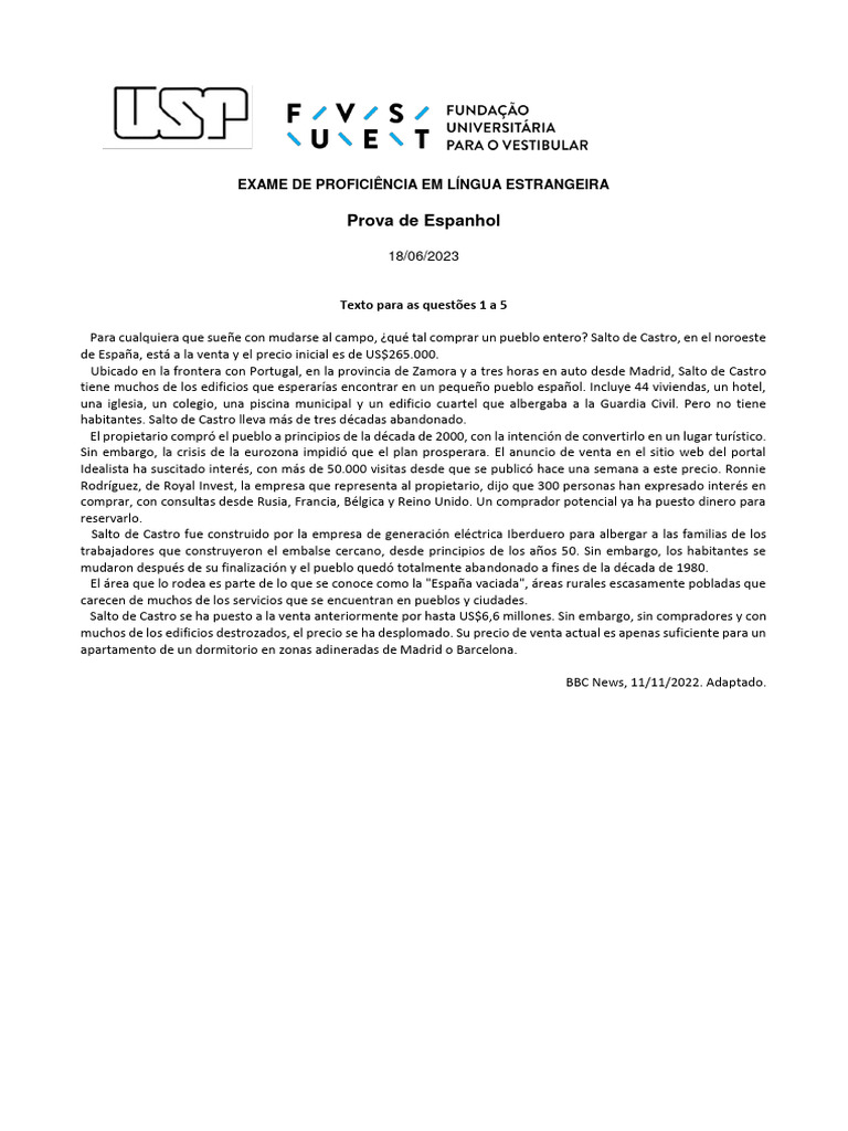 Proficiencia 2024 Espanhol | PDF
