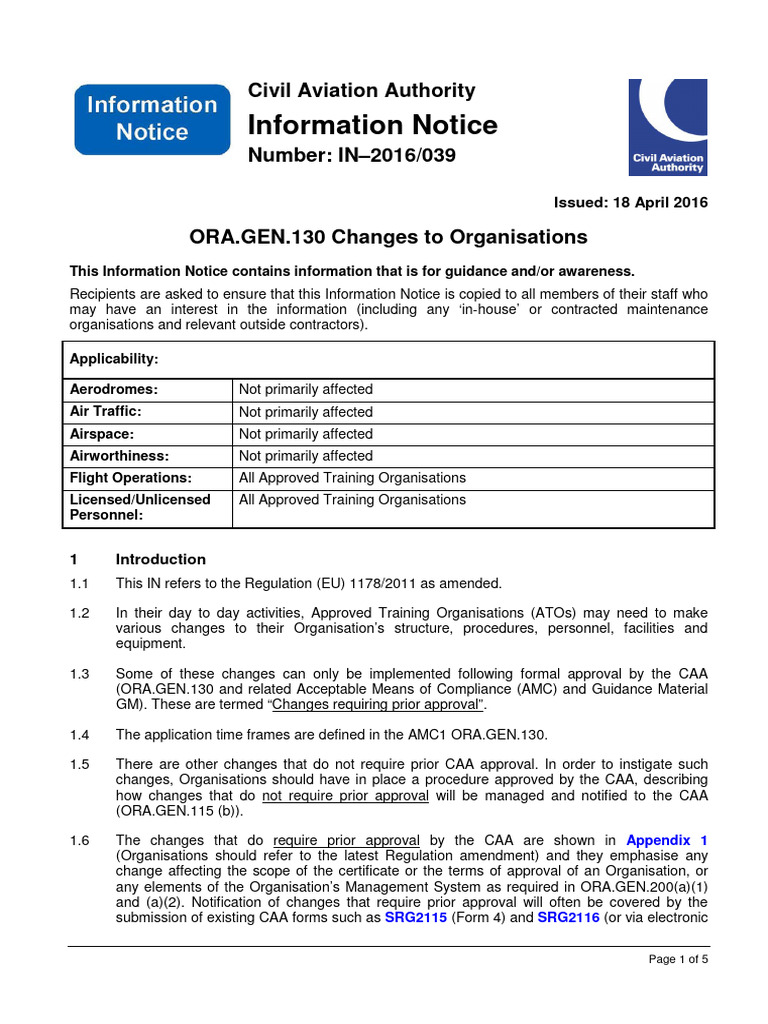 Information Notice 2016039 | PDF | Federal Aviation Administration ...