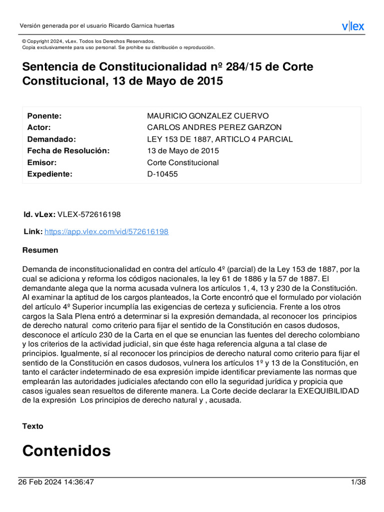 Sentencia de Constitucionalidad No 284-15 de Corte Constitucional - 13