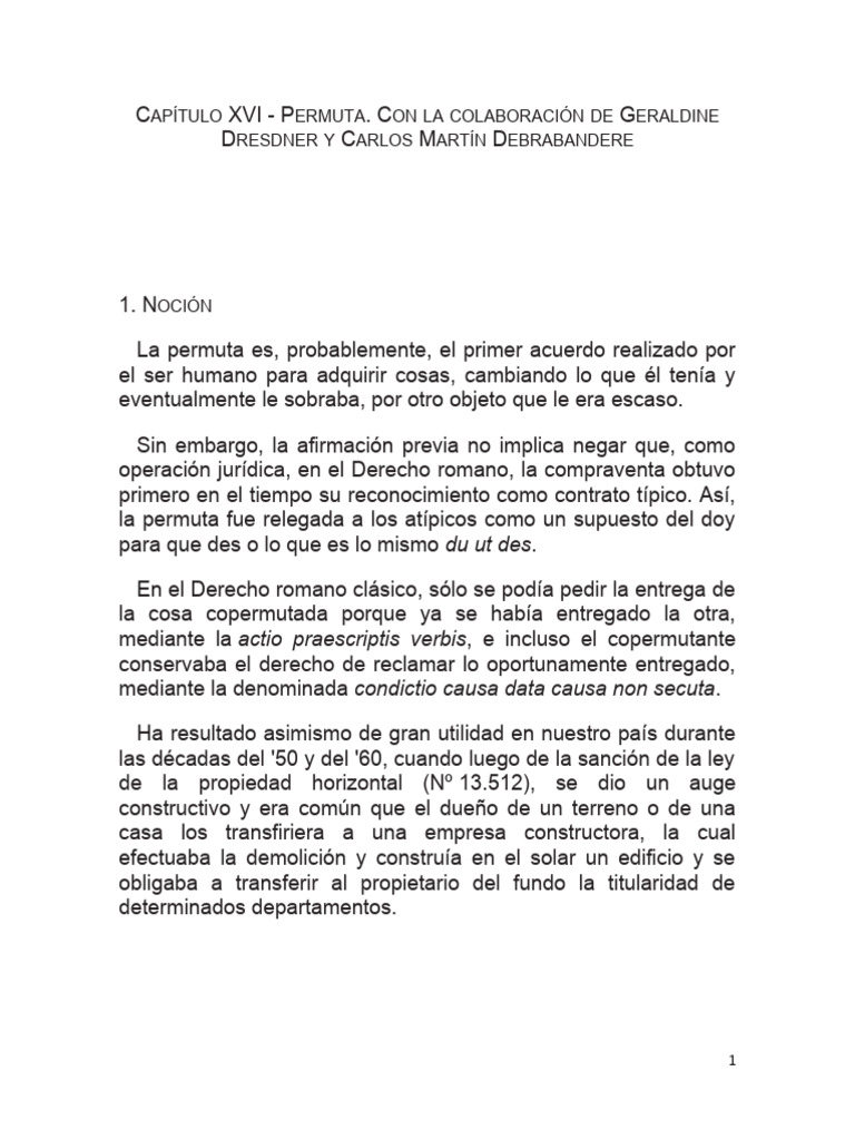 Nociones y Características de la Permuta | PDF | Propiedad | Dinero