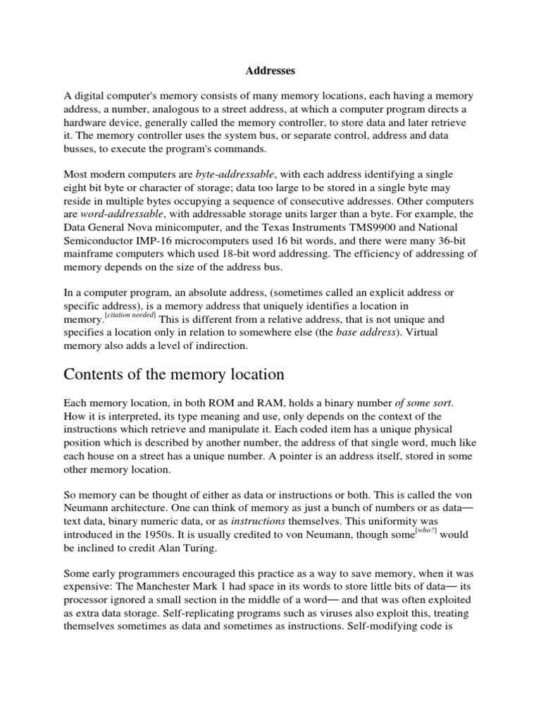 Contents of The Memory Location Addresses PDF Random Access Memory