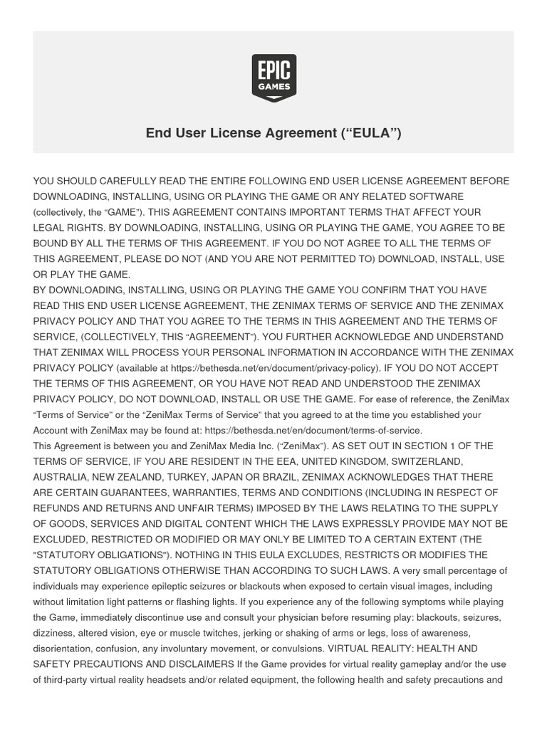 Game EULA & VR Safety Guidelines | PDF | Virtual Reality | License