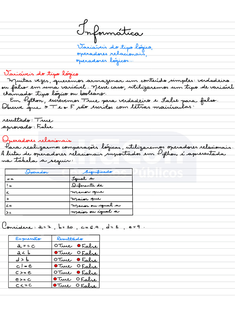 Variáveis Lógicas e Operadores em Python | PDF | Python (linguagem de ...