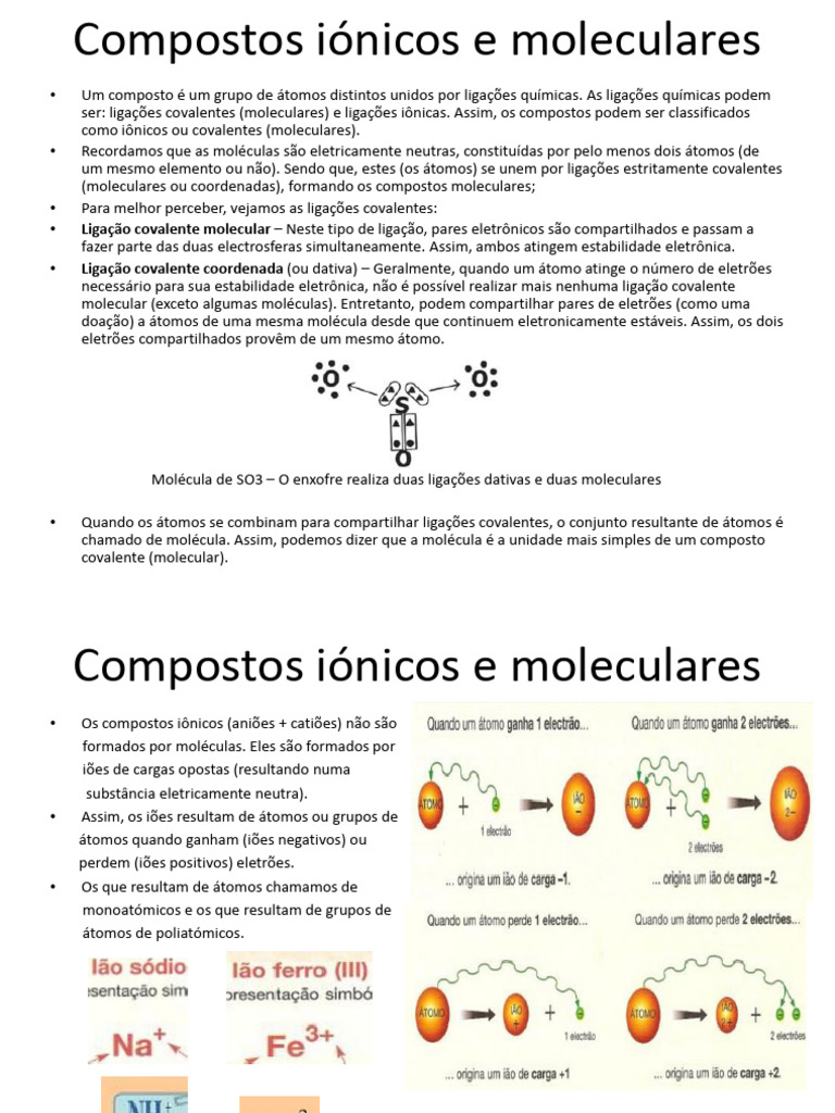 Compostos Iônicos e Moleculares: Definições | PDF | Ligação covalente ...