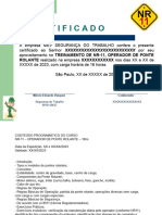 Certificado de Treinamentos NR 11 - Ponte Rolante - Modelo