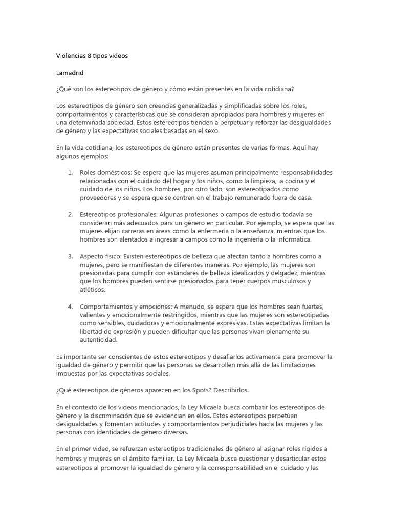 Estereotipos de Género en Videos y Sociedad | PDF | Rol de género | Hombre